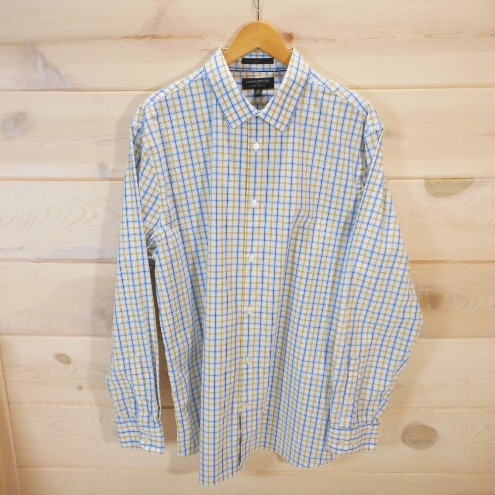 Banana Republic Mens XL Slim Fit Plaid Button Up Long Sleeve Shirt Business